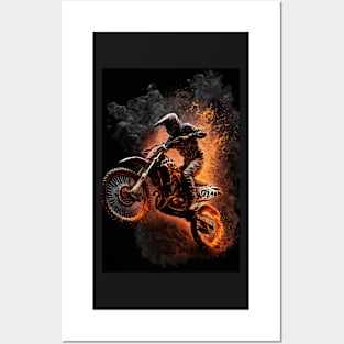 Dirt Bike With Flames Posters and Art